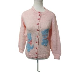 Vintage Specially Hand Made By Grandma S/M Pastel Blue Pink Cardigan Button Up